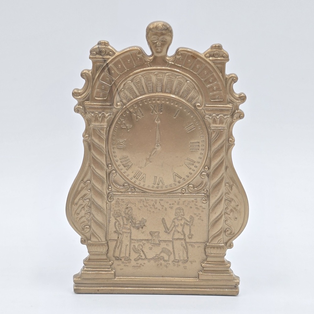 Vintage Souvenir Salt and Pepper Shakers Roman Style Mantel Clock Gold Plastic